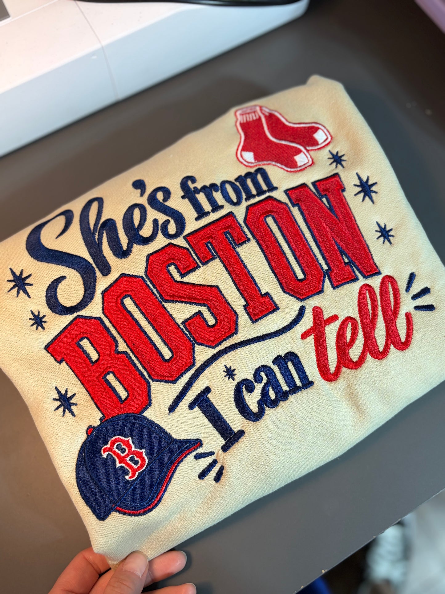 She’s From Boston Embroidered Crewneck