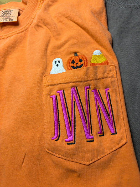Spooky Trio Monogram Pocket embroidered Tee