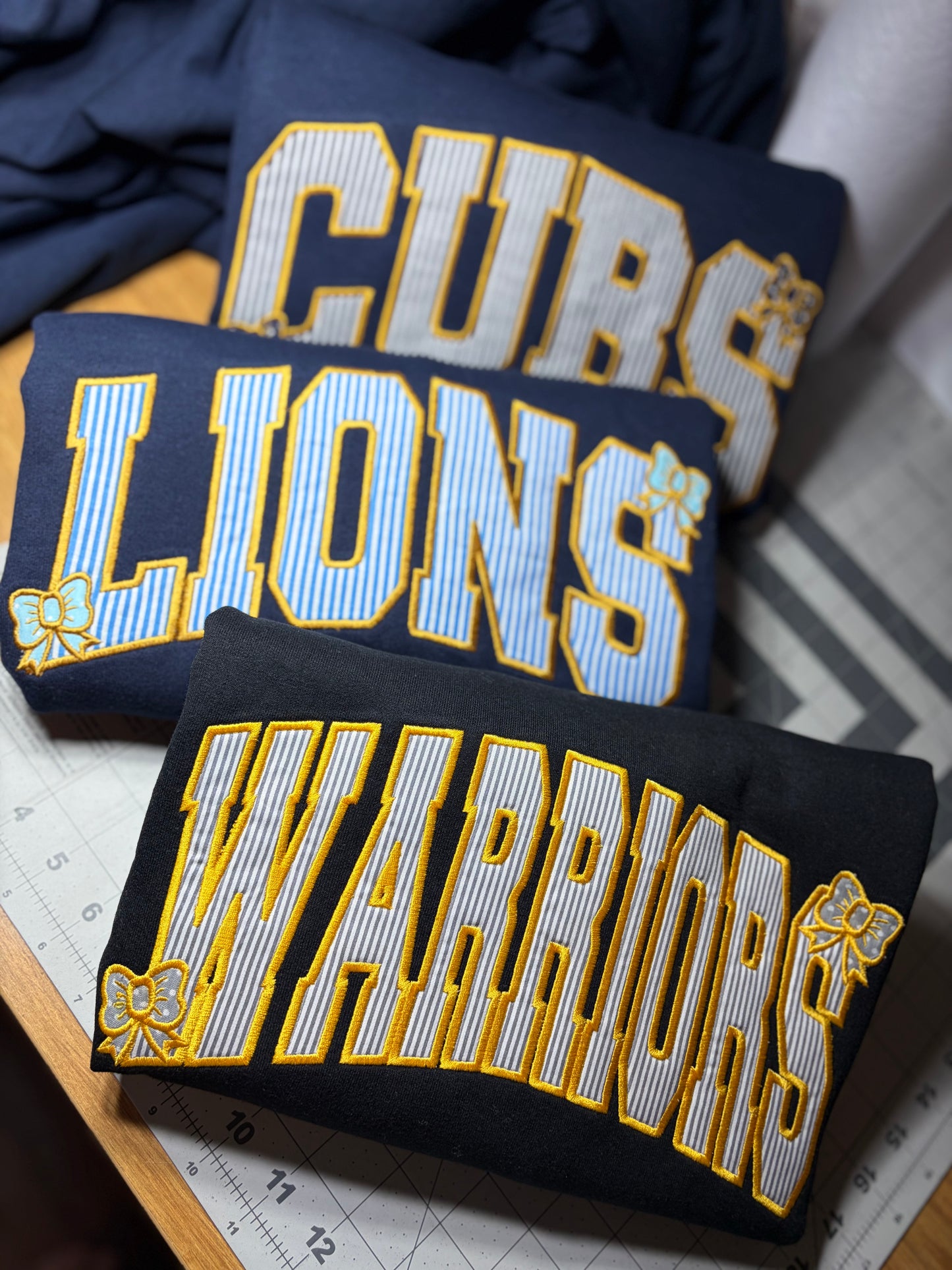 Seersucker Mascot Embroidered Crewneck