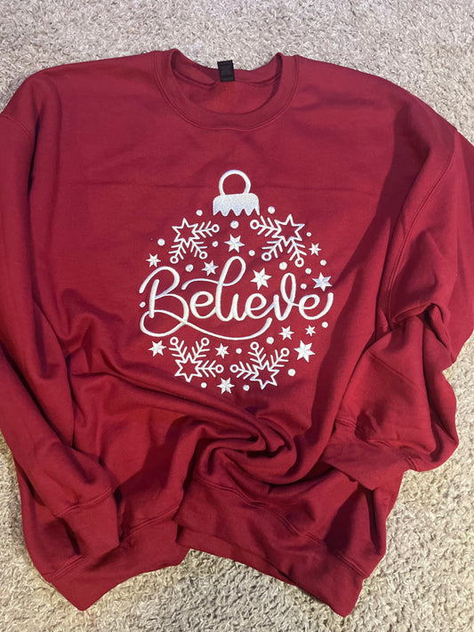 Believe Ornament Embroidered Crew