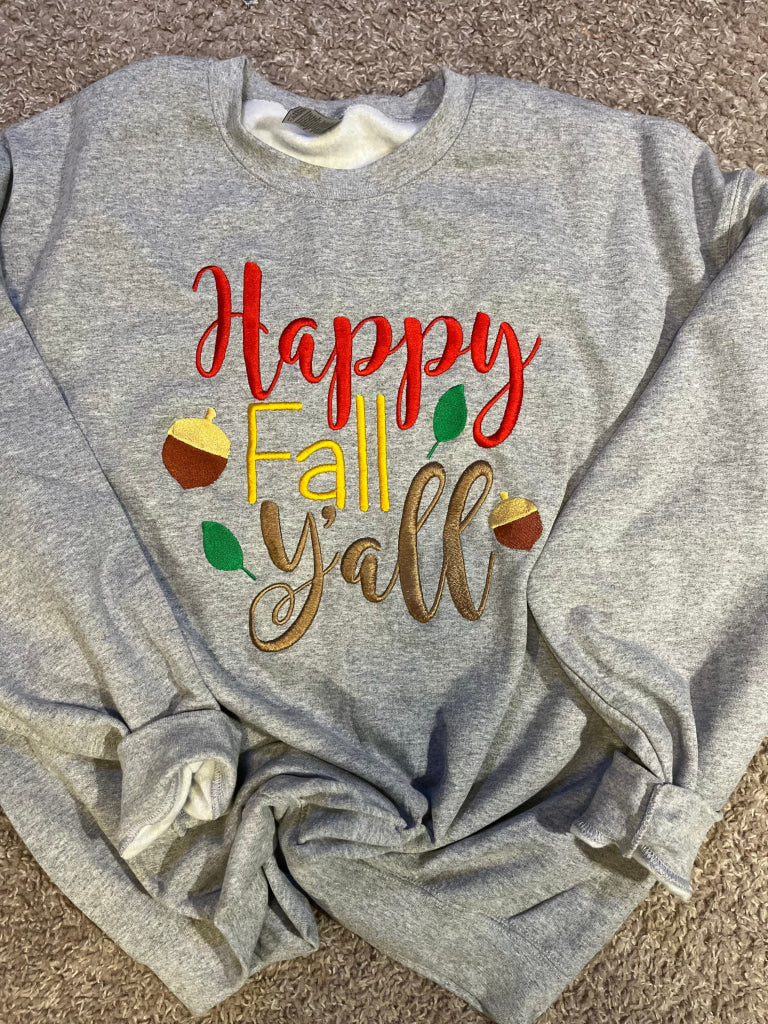 Happy Fall Embroidered Crew