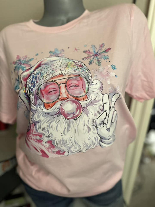 Pink Retro Santa Blowing Bubble Shirts