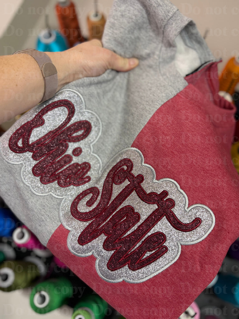 Split Color Double Appliqué Team Crewneck