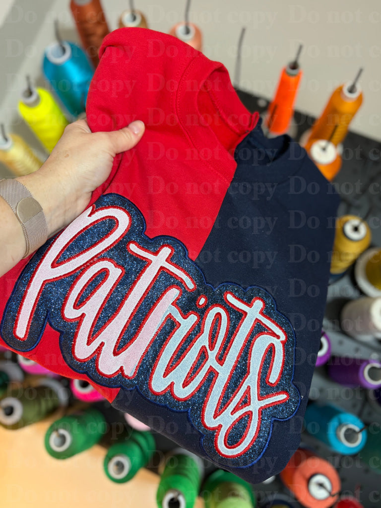 Split Color Double Appliqué Team Crewneck