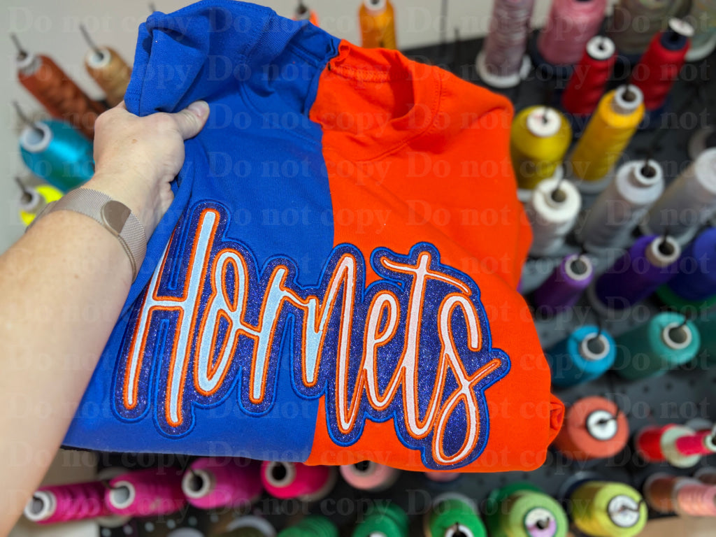 Split Color Double Appliqué Team Crewneck