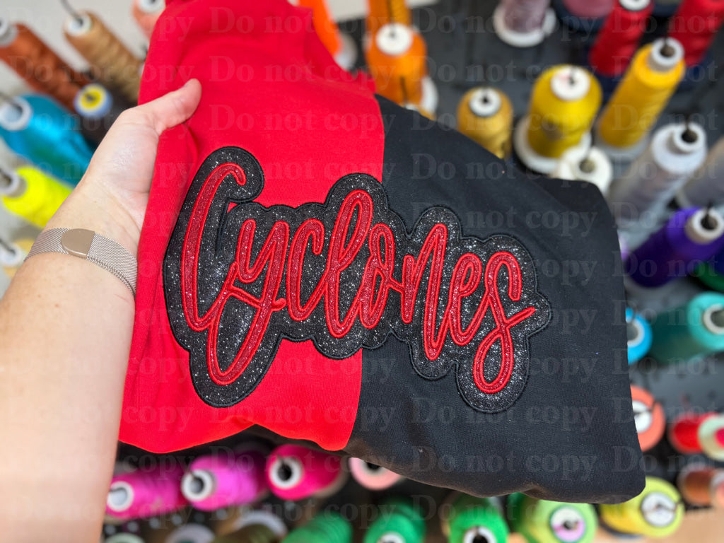 Split Color Double Appliqué Team Crewneck